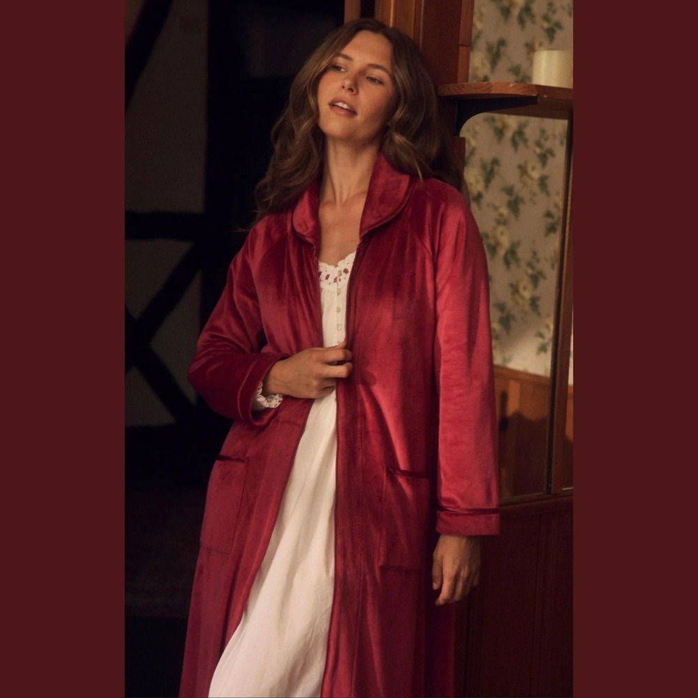 Eileen West Lux Velour Long Zip Robe Womens L/XL Housecoat Loungewear Cozy‎ Soft